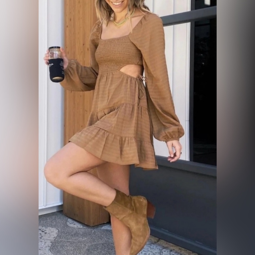 NEW 12th Tribe Brown Long Sleeve Dress — Size Small